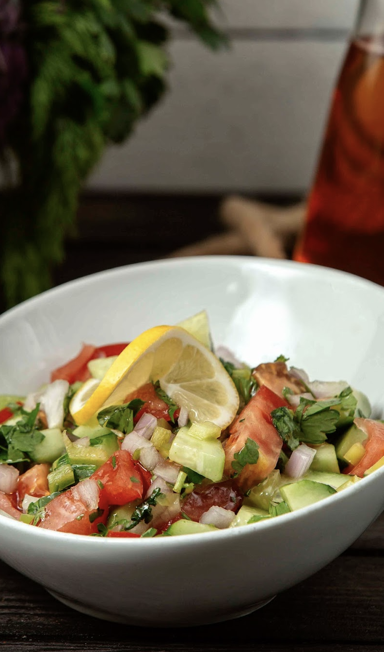 Fresh fattoush salad with crispy pita chips
